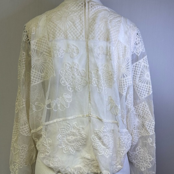 Boho Sheer Lace Tie Front S Cardigan Front Ivory Featival Top - Picture 3 of 8